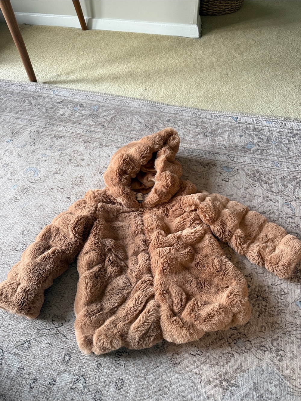 Cozy Hooded Faux Fur Jacket - Camel